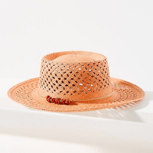 HTF Van Palma Beaded Straw Boater Hat main image 4